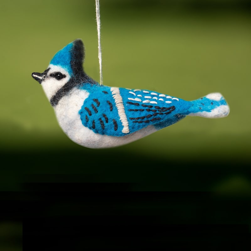 Handmade Wild Woolies Blue Jay Felt Bird Garden Ornament (Nepal)