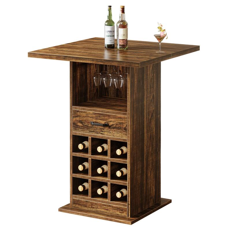 Home Bar Unit, Square Bar Cabinet with Storage and Wine Rack