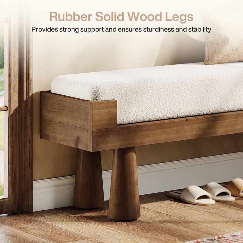 47 Inch Upholstered Entryway Bench, Shoe Bench Padded Seat with Solid Wood Legs