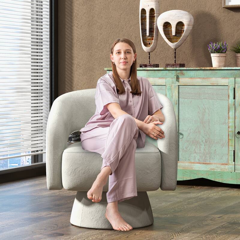 360 Degree Swivel Barrel Upholstered Modern Armchair