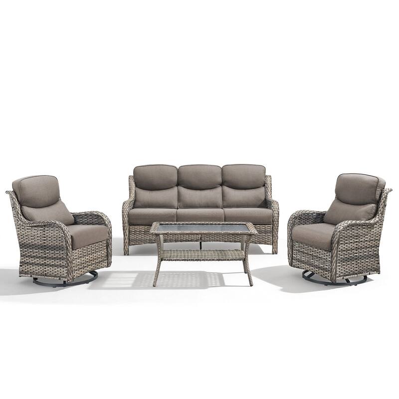 Meyreso 4-Piece Wicker Outdoor Patio Conversation Set with 5-Inch Thick Olefin Cushions