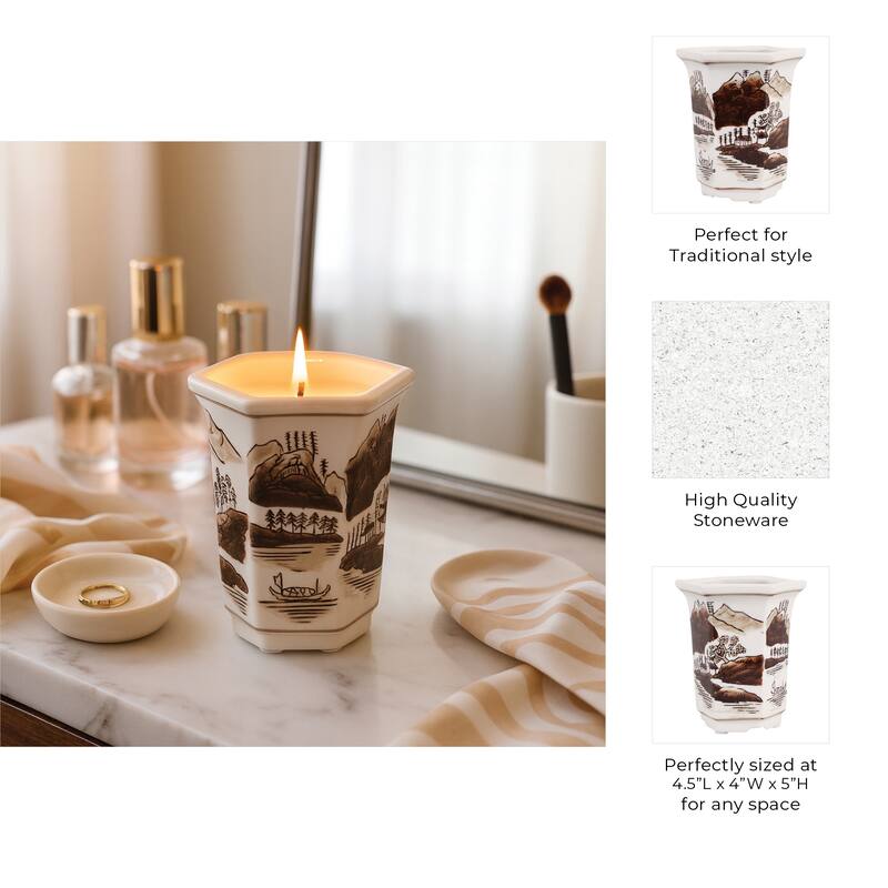 Modern Chinoiserie Ceramic Candle - Sage and Eucalyptus Scented