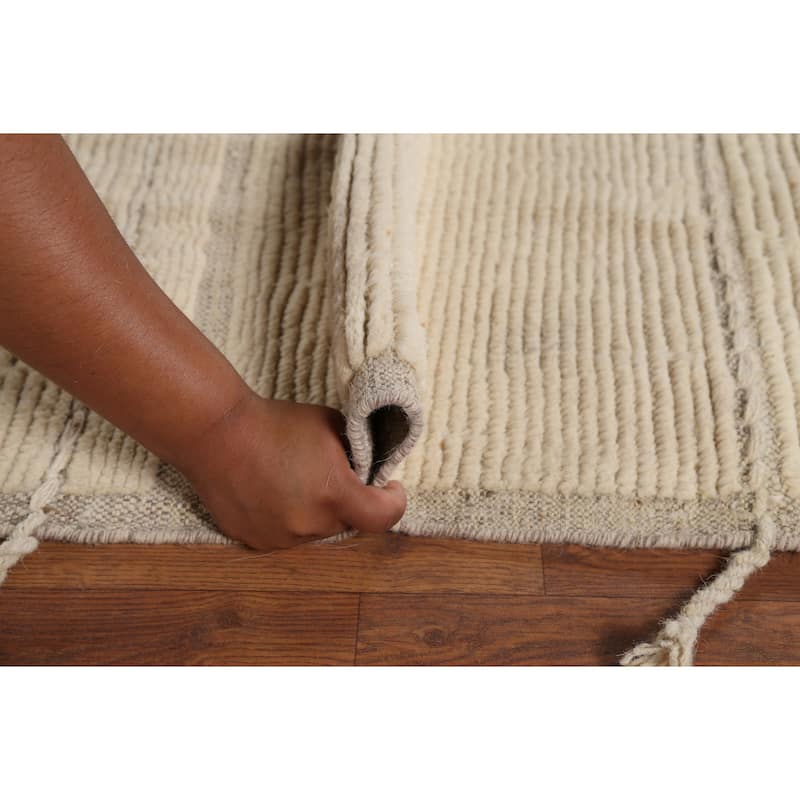 Moroccan Oriental Area Rug Hand-Knotted Abstract Wool Carpet - 8'1"x 10'11"