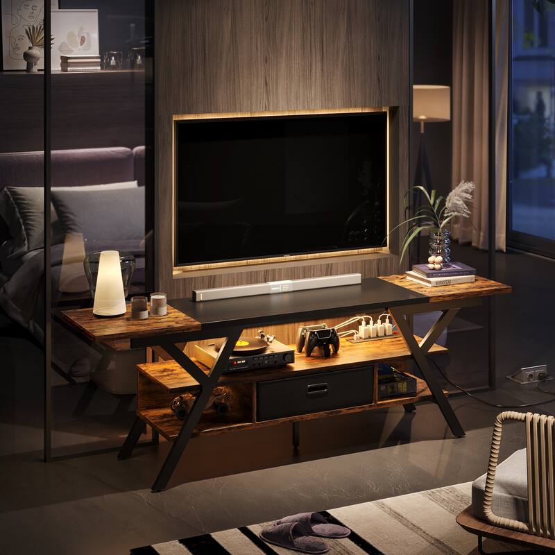 70 inch TV Stand for TVs up to 75" with LED & Outlet,Large Media Console