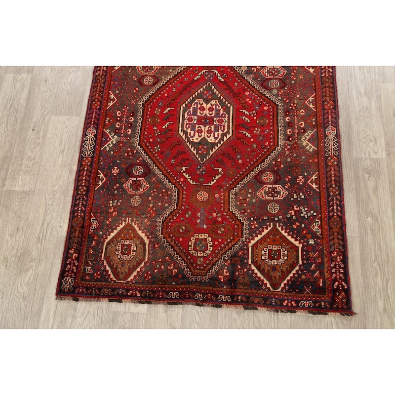 Geometric Shiraz Persian Traditional Area Rug Handmade Wool Carpet - 3'11" x 5'3"