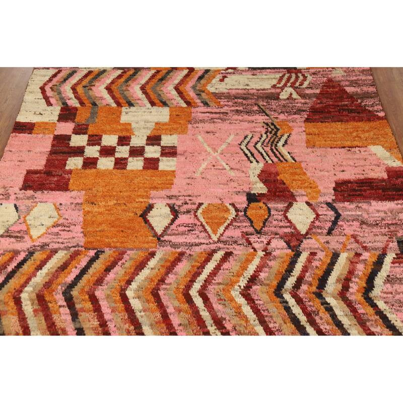 Abstract Geometric Moroccan Oriental Area Rug Handmade Wool Carpet - 6'6" x 9'9"