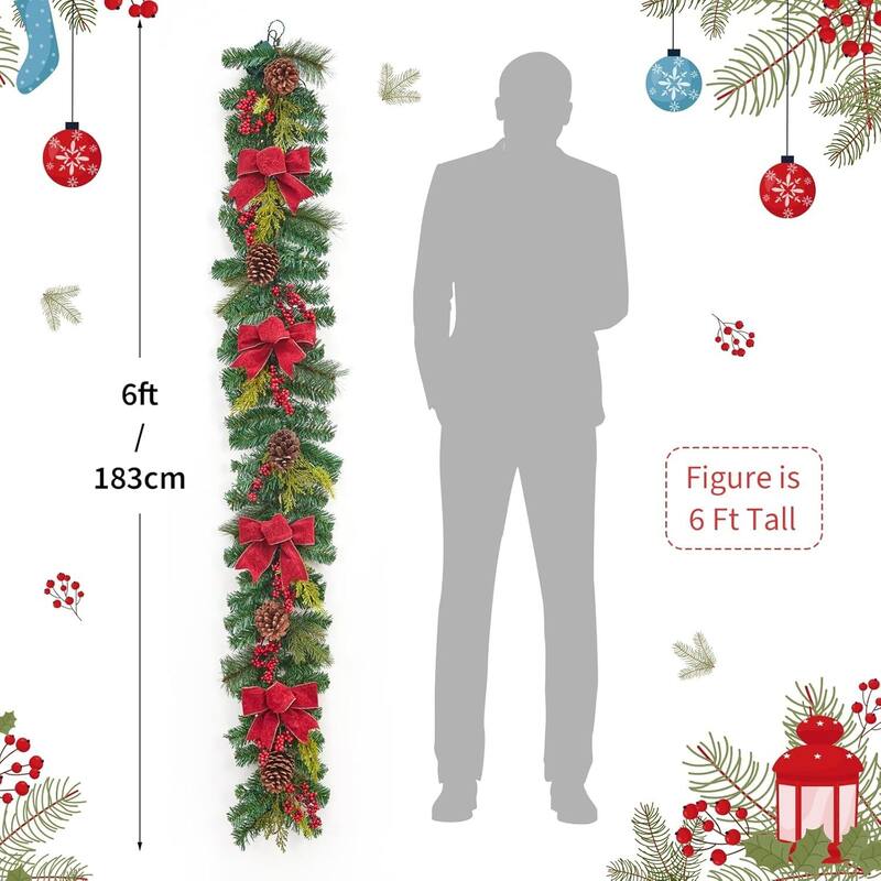 6 FT Artificial Christmas Garland with 20 Led Lights - N/A
