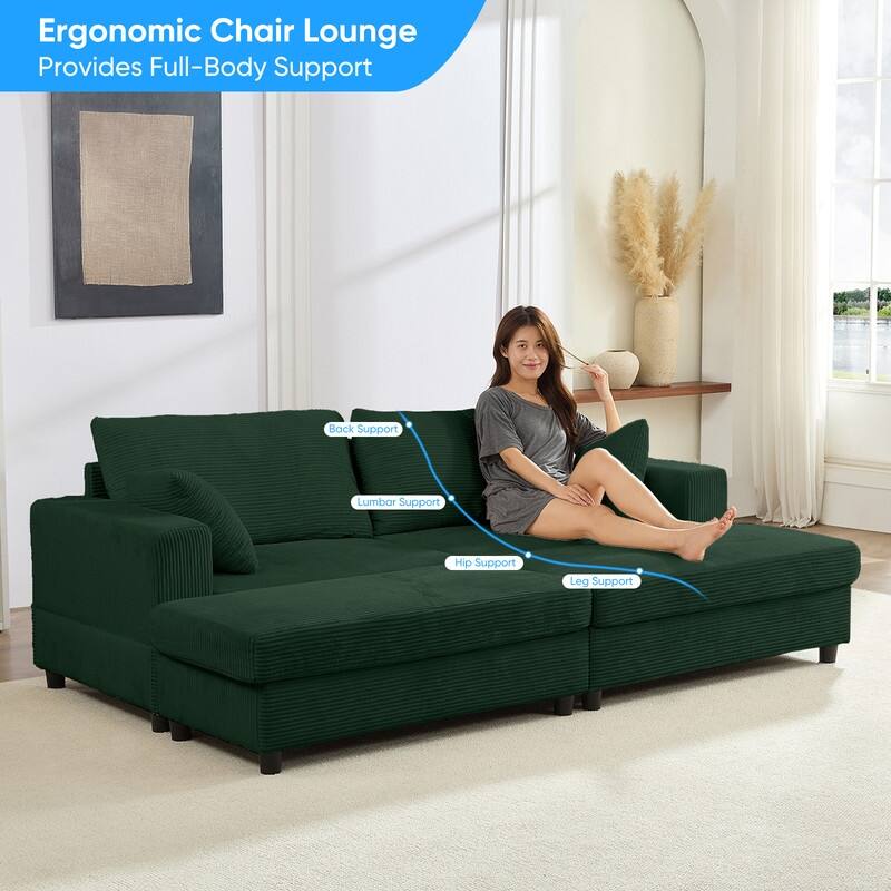 Mixoy Corduroy Chaise Lounge Deep Seat Sleeper Sofa Chair with Storage Ottoman,Upholstered 1-Seater/Loveseat Sofa Couch