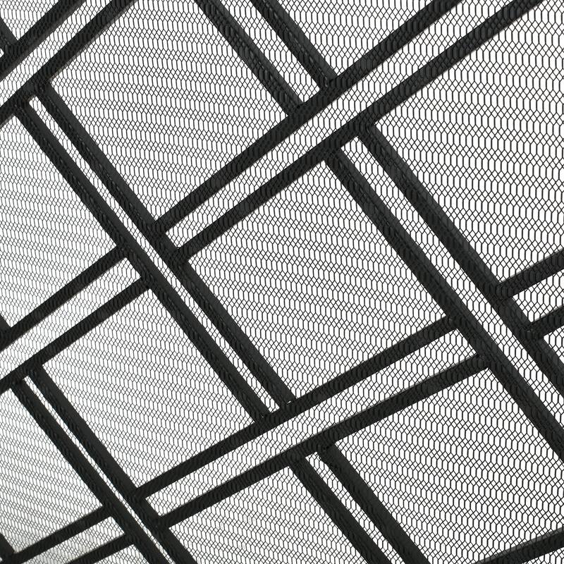 Roomfitters Single Panel Iron Fireplace Screen, Modern Diagonal Lattice Geometric Spark Guard for Hearth Safety, Mesh, Black