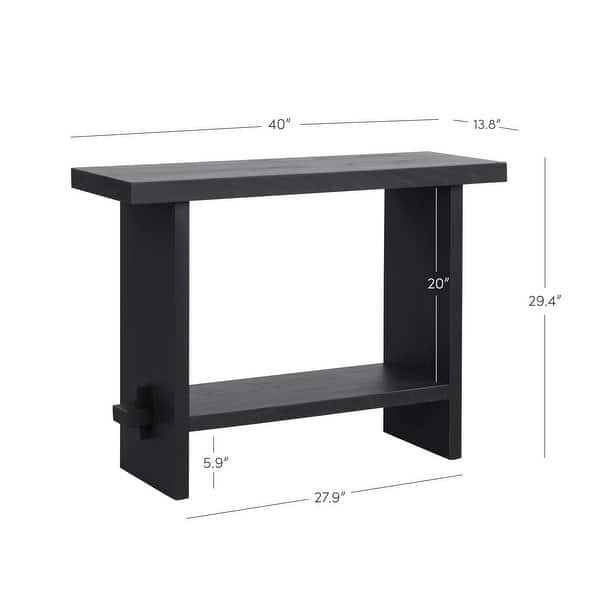 dimension image slide 0 of 5, Nathan James Virgo Farmhouse 2-Tier Console Table in Wire-Brushed Wood Finish