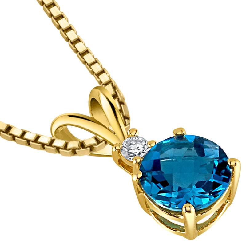 14k Yellow Gold Round Cut 1.25 cts London Blue Topaz Diamond Pendant