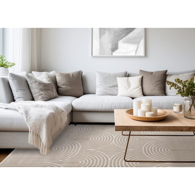 Leopold Collection - Neutral Cream Beige Modern Arches Area Rug