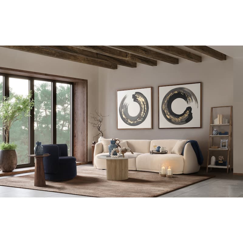 Sagebrook Home Mango Wood & Marble Accent Table with Reeded Base, MDF Support, and Contemporary Cylinder Design