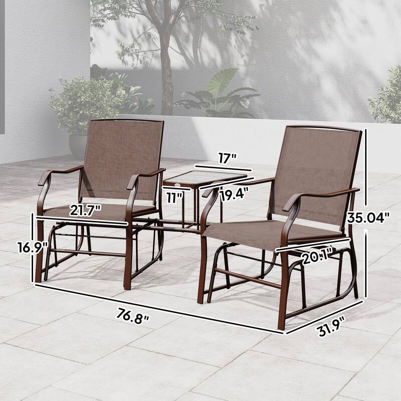 Outsunny 3-pc. Outdoor Sling Fabric Gliding Rocker Chairs w/ Table