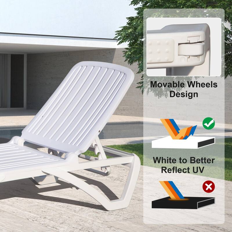 1Pc Outdoor Chaise Lounge Pool Lounge Chair, White