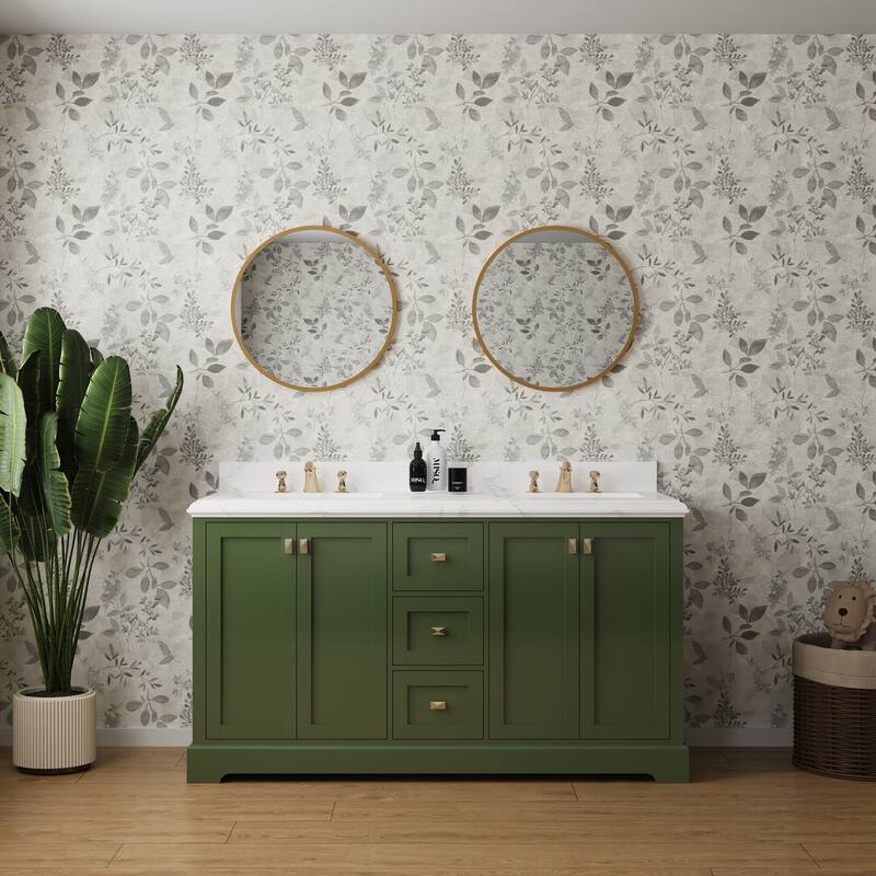 Vanity Sink Combo with Marble Countertop - Antique Green - 60 Inches