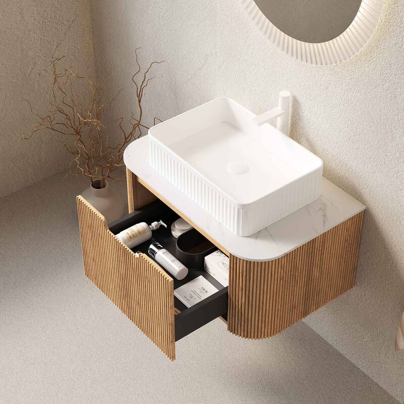 Wall Mounted Striped Bathroom Storage Cabinet with Sink