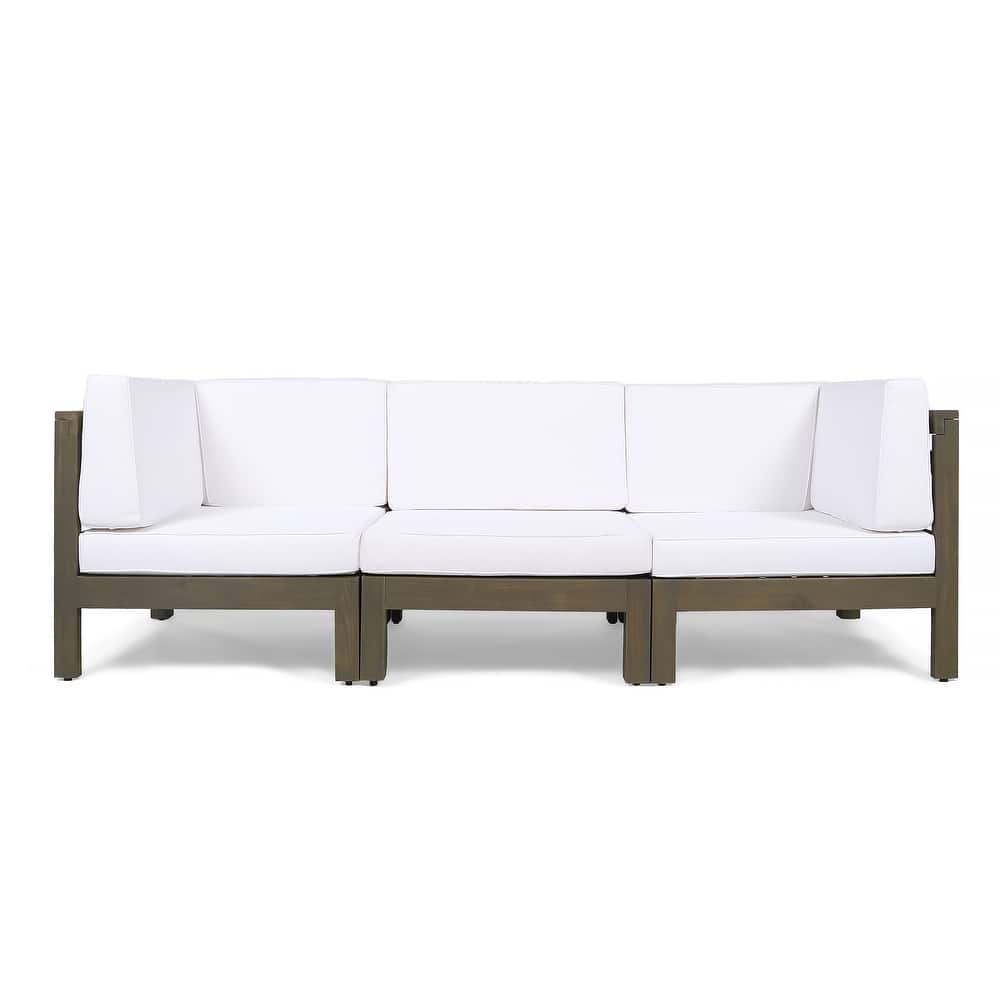Oana Acacia Wood 3-seat Sectional Sofa with Cushions by Christopher Knight Home