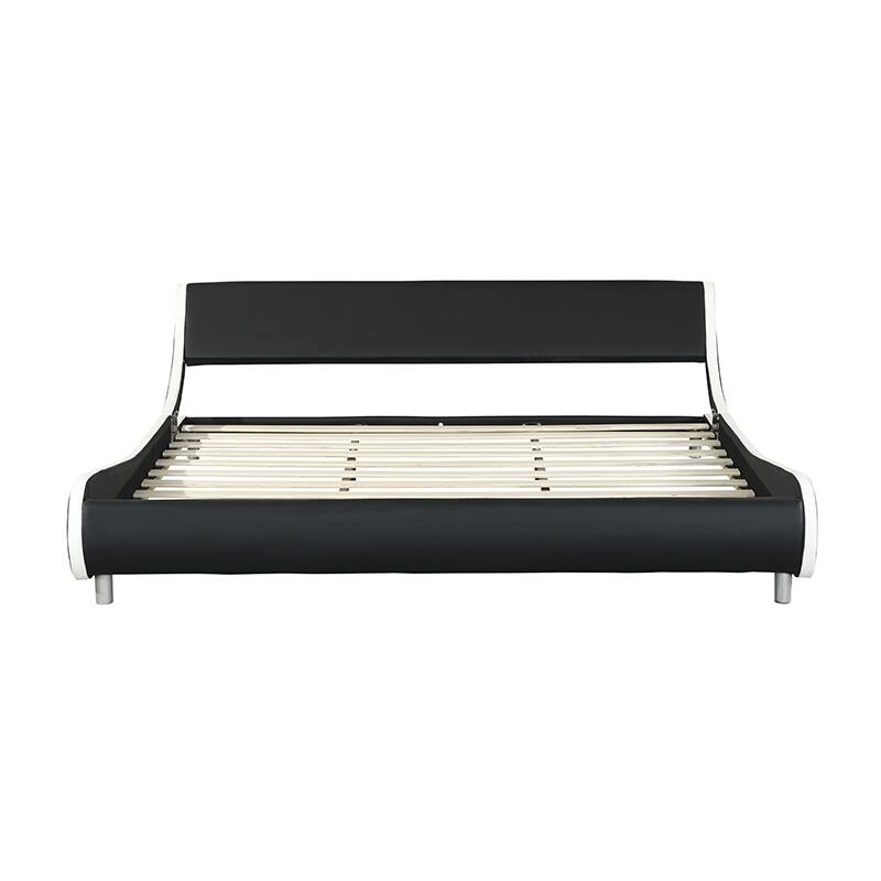 Faux Leather Upholstered Platform Bed Frame, Curve Design, Wood Slat