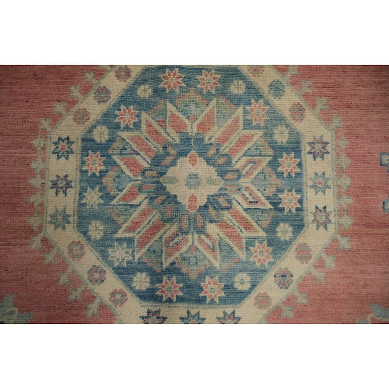Hand Knotted Oriental 100% Wool Carpet Traditional Geometric Pink Kazak Area Rug - 10' 11'' X 8' 4''