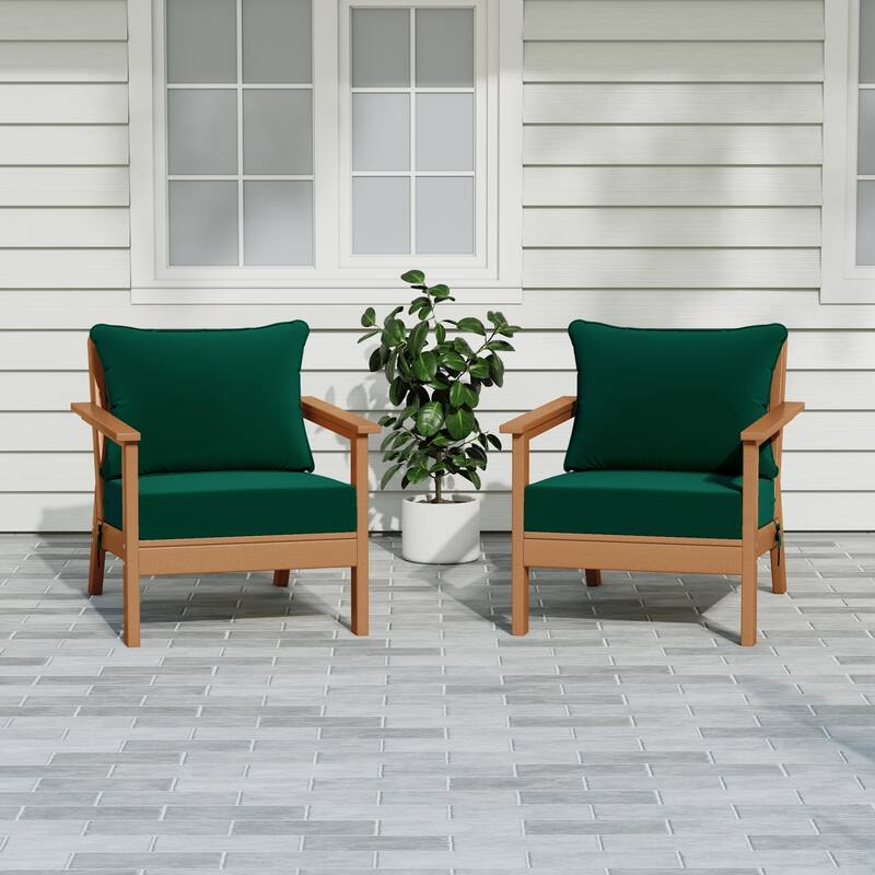 Birchwood All Weather HDPE Outdoor Patio Teak Deep Seating Conversation Set With Cushions (2-Piece)