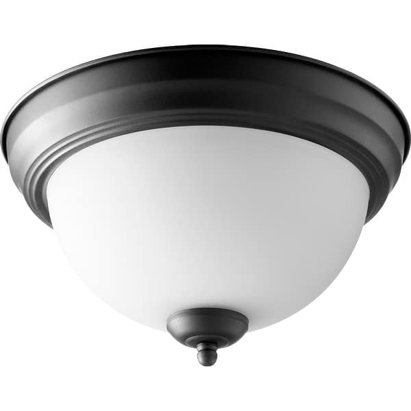 slide 1 of 1, Quorum International 2 Light 12" Wide Flush Mount Bowl Ceiling Fixture Noir / Satin Opal