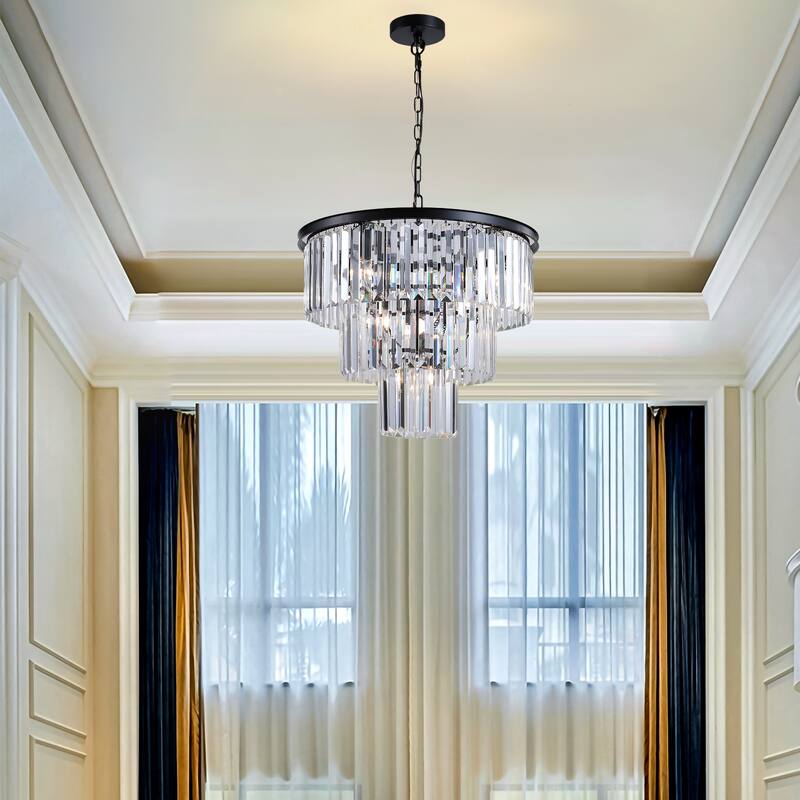 20" Chrome Crystal Chandelier with Adjustable Height, Modern Ceiling Light Fixture for Living Room, Dining Room, Staircase