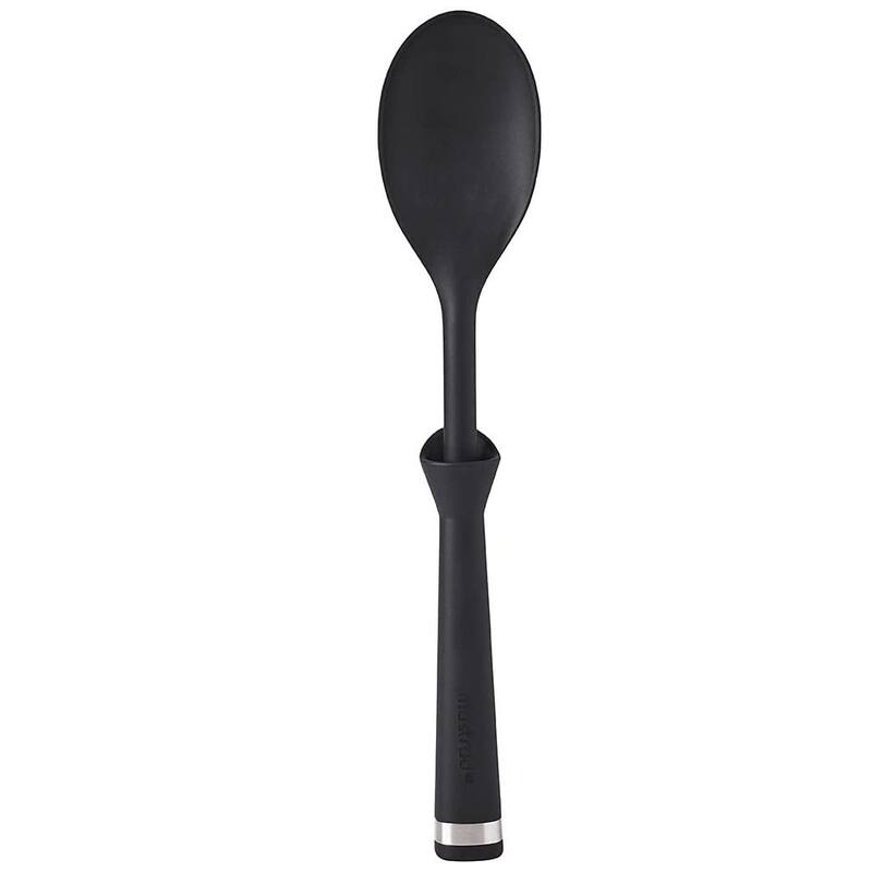 Mastrad 12" Silicone Standing Spoon - Self Balancing Spoon Stands On Its Own - No Mess, No Spoon Rest - Black