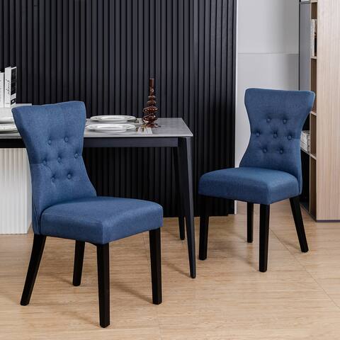 Linen Upholstered Tufted High Back Dining Chairs
