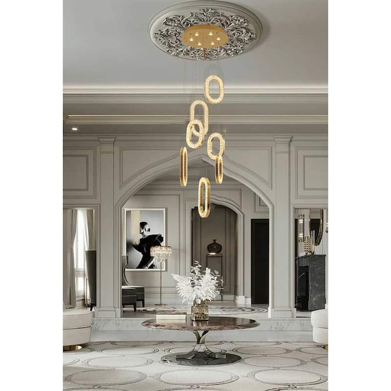 13-Light Gold LED Chandelier With Clear Crystal Pendants