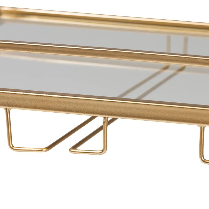 Savannah Contemporary Glam and Luxe Gold Metal and Glass Wine Cart