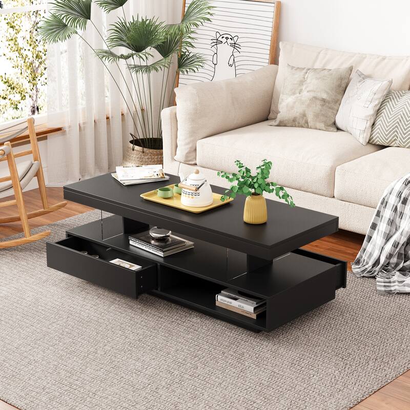 LED Storage Coffee Table with 2 Drawers and Shelves