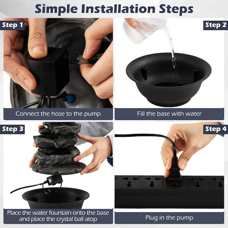 Gymax Tabletop Water Fountain w/LED Light Pump & Adjustable Flow for