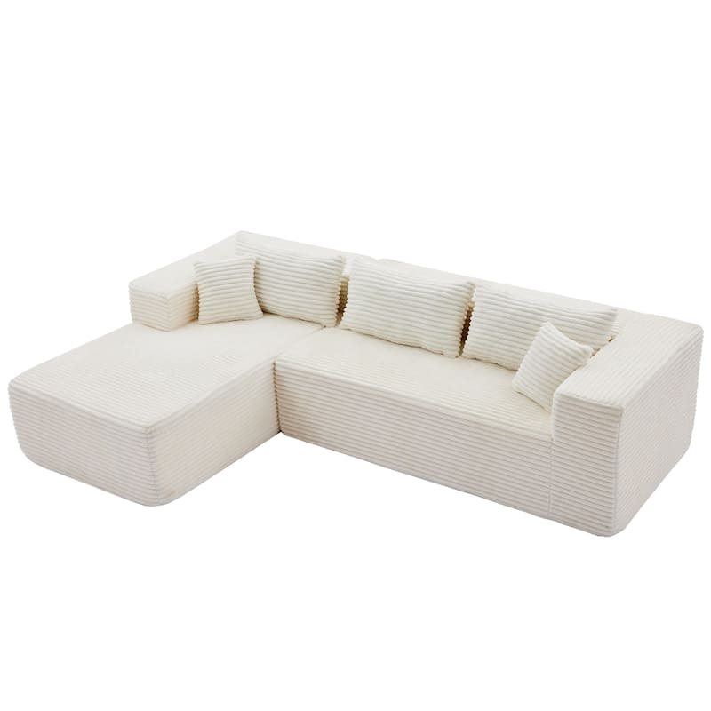 Floor Standing Modular Deep Seat Couch Corduroy L-shaped Sectional Sofa with Chaise Lounge, Pillows and Square Arms
