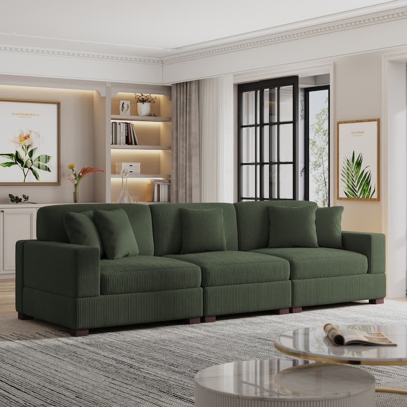 Modern Oversized Modular Sectional Sofa Set With Pillows - Green-Armchair&Armless Chair