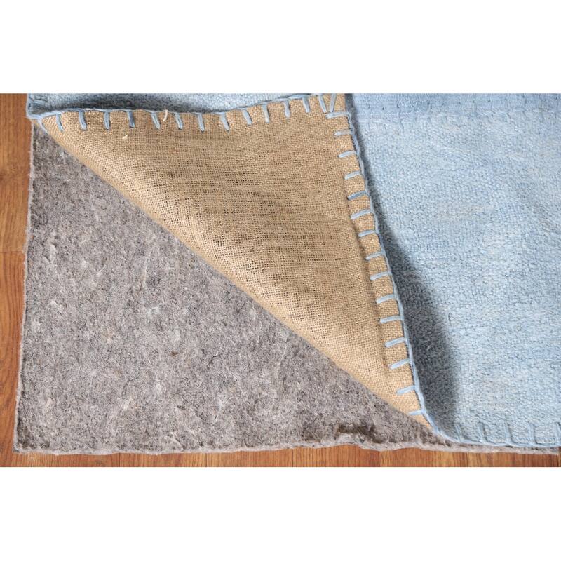 Blue Geometric Kilim Turkish Area Rug Hand-Woven Silk Carpet - 9'10"x 12'11"