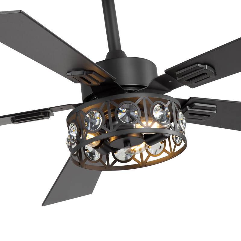48" Wood 5-Blade Crystal Fandelier Ceiling Fan with Remote and Light