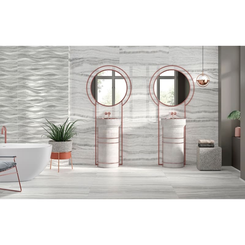 The Tile Life Chroma 12x40 White Marble Look Polished Ceramic Wall Tile