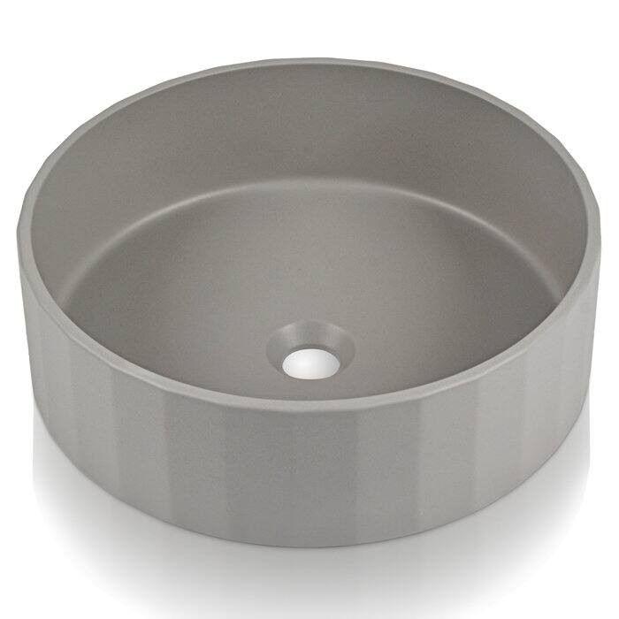 DeerValley 17" Bathroom Vessel Sink, Concrete Light Gray Vessel Sink, Round Above Counter Bathroom Sink