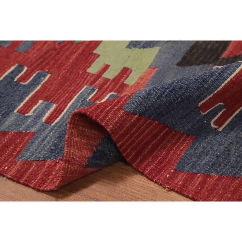 Hand Woven Oriental 100% Wool Carpet Southwestern Tribal Multi-Colored Kilim Area Rug - 10' 0'' X 5' 3''