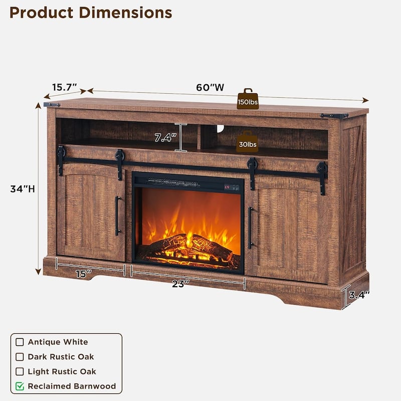 Farmhouse Fireplace TV Stand, Entertainment Center w/ Arched Door