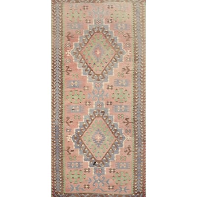 Hand Woven Oriental 100% Wool Carpet Southwestern Tribal Pink Kilim Area Rug - 10' 5'' X 5' 0''