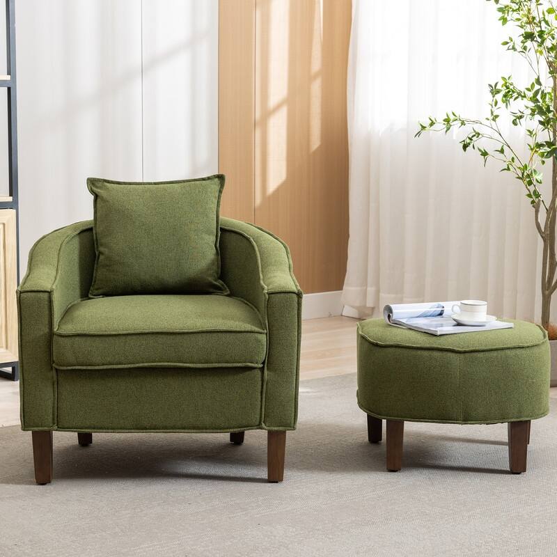 SEYNAR Mid Century Modern Barrel Chair Upholstered Club Accent Chair with Ottoman