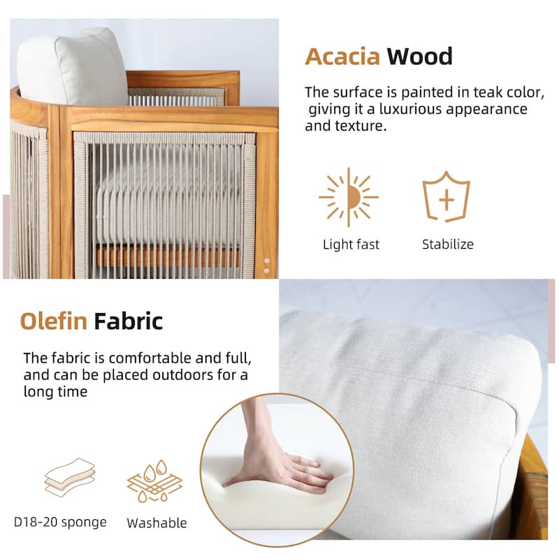 Acacia Wood Outdoor Single Sofa Chair with Curved Backrest