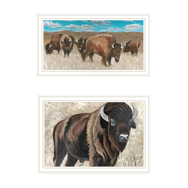 Trendy Decor 4U "The Boss of the Bison Herd" Printed Framed Wall Art by Cindy Jacobs - White - 20 x 11