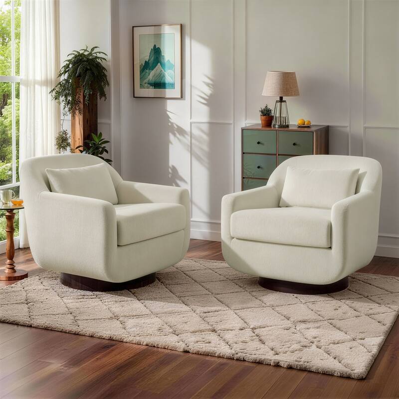 Miles Chenille Scandinavian Swivel Lounge Armchair(Set of 2)