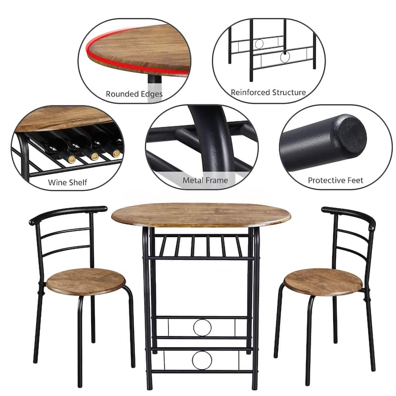 Yaheetech Modern Round Dining Table Set, 3 Piece Dining Room Sets for Kitchens, Apartments