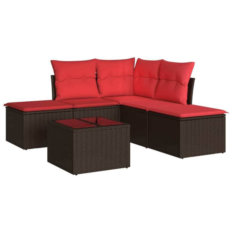vidaXL Patio Sofa Set with Cushions Outdoor Furniture 6 Piece Poly Rattan - 21.7 x 24.4 x 27.2