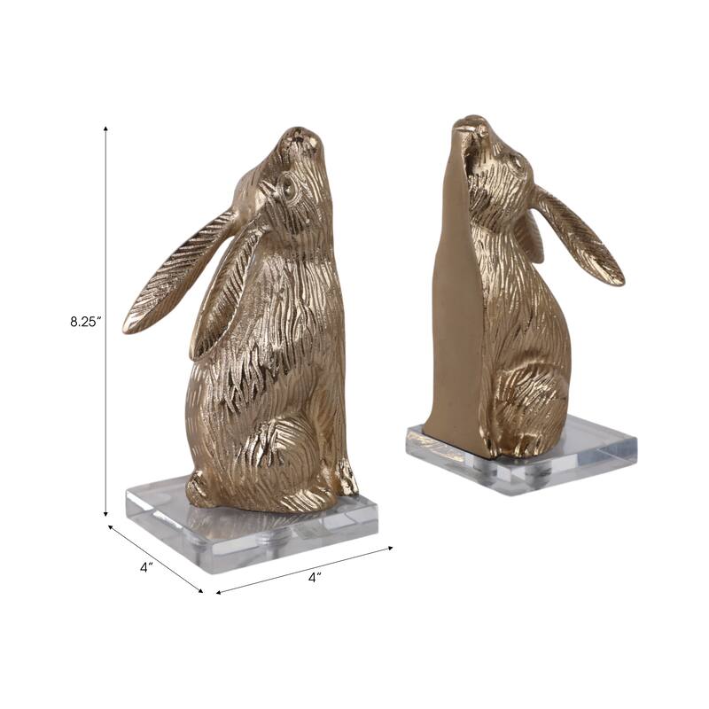 Metal Bookends Bunny Figurine Metallic Finish (Set of 2) - 9" Gold - 8.5"