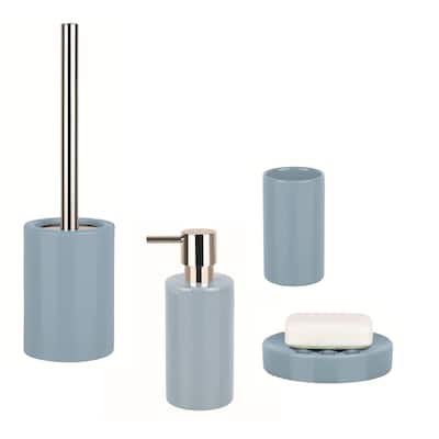4-Piece Bathroom Accessories Set Spirella Tube Light Blue Stoneware - Light Blue